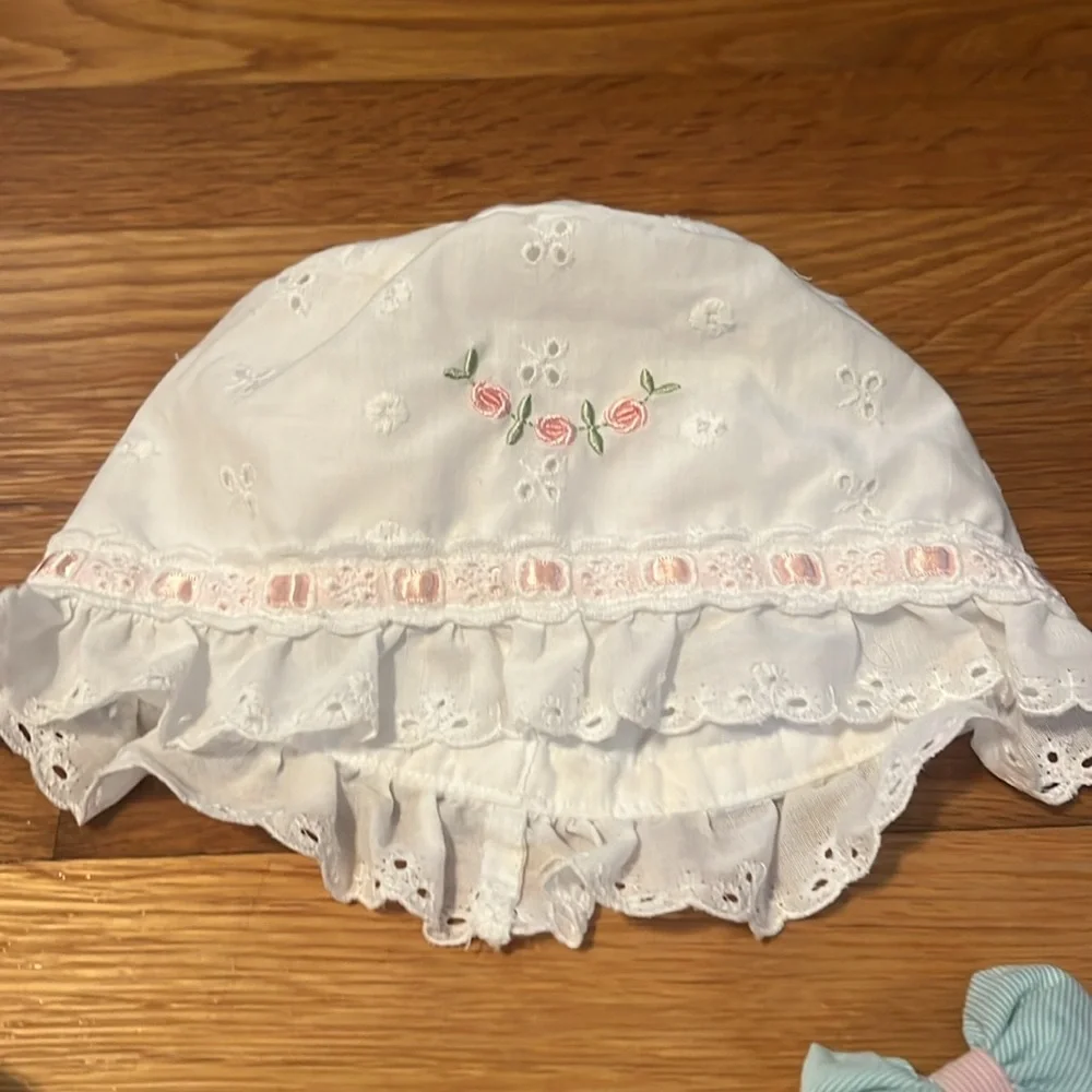 Baby Sarah Louise smocked White‎ Dress (6months), Pink butterfly Romper, and hat